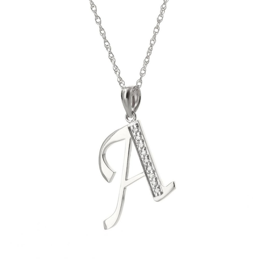 14k Gold Necklace Diamonds Initial "A" Pendant - Picture 1 of 9